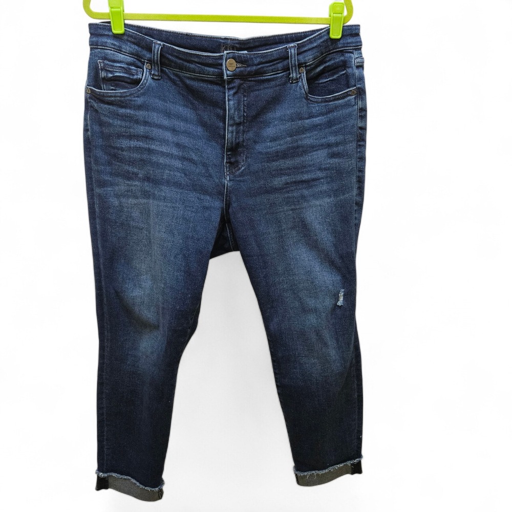 KUT from the Kloth High Rise Ankle Straight Jeans Dark Wash Blue 16W Distressed‎